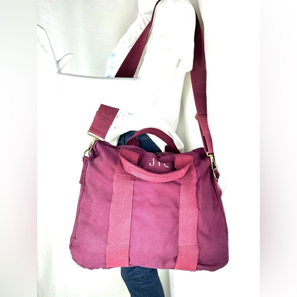 Lands End Vintage Y2K Burgundy Maroon Waxed Canvas Laptop Briefcase Bag Business - Picture 2 of 11